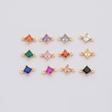 18K Gold PVD 5mm birthstone connectors solitaire diamond square connector charms round made in usa - Tarnish Resistant