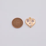 18K Gold PVD clear baguette dotted hammered abstract heart charm | n1010 17x18mm - Tarnish Resistant