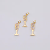 18K Gold PVD Dainty Cubic Glass Champagne / Bubbly Sparkling Wine Martini Glass New Year Party Inspired N-381 / N-382 7x20mm - Tarnish Re