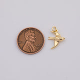 18K Gold PVD bird dove swift seagull charm 12x14mm flying - Tarnish Resistant
