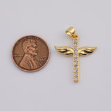18K Gold PVD Cross Angel Wings 20x24mm - Tarnish Resistant