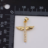 18K Gold PVD Cross Angel Wings 20x24mm - Tarnish Resistant