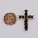 18K Gold PVD Black Cross Charm 18x32mm - Tarnish Resistant