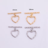 18K Gold PVD 15mm 18mm Heart Toggle Clasp - Tarnish Resistant