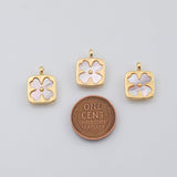 18K Gold PVD four leaf clover charm lucky irish 12mm mother of pearl face - Tarnish Resistant