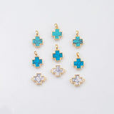 18K Gold PVD turquoise cross charm pendant 13mm - Tarnish Resistant