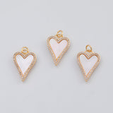 18K Gold PVD 14K Heart Charm 15x22mm Mother of Pearl Back Pendant Charms - Tarnish Resistant