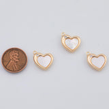18K Gold PVD heart mother of pearl charm 15x16mm pendant charms - Tarnish Resistant