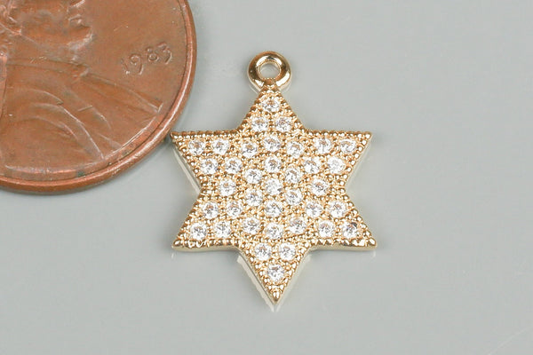 Star of David CZ Gold Pave 15mm Pendant