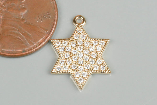 Star of David CZ Gold Pave 15mm Pendant