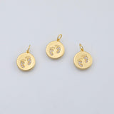 18K Gold PVD Baby Feet Foot Prints Footprint Charm 12mm - Tarnish Resistant