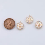 18K Gold PVD compass mother of pearl charm nautical 12mm pendant charms - Tarnish Resistant