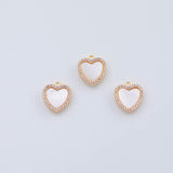 18K Gold PVD heart charm 13mm mother of pearl back pendant charms - Tarnish Resistant