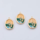 18K Gold PVD Wheat Grass Flower Enamel Charm 16x23mm Pendant Charms - Tarnish Resistant
