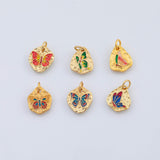18K Gold PVD Cute matte gold butterflies abstract shaped pendant gold colorful enamel mariposa butterfly textured hammered medallion charm e