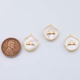 18K Gold pvd Dolphin Tail Charm Mother of Pearl 14mm Whale Tail Fish Charm Pendant Charms - Tarnish Resistant