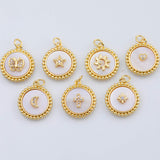 18K Gold pvd Mother of Pearl Charms Butterfly Star Sun Heart Moon Cross 17mm - Tarnish Resistant