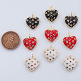 18K Gold PVD Heart charm enamel polka dot charm - Tarnish Resistant