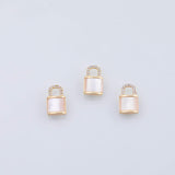 18K Gold PVD Lock charm mother of pearl charm - Tarnish Resistant