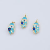 18K Gold PVD Hamsa Charm Turquoise Enamel Light Blue 9x19mm Charms Pendant Charms - Tarnish Resistant