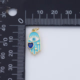 18K Gold PVD Hamsa Charm Turquoise Enamel Light Blue 9x19mm Charms Pendant Charms - Tarnish Resistant