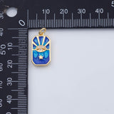 18K Gold PVD evil eye star bar ray blue swirl enamel tag charm | ac1456 rectangle 10x22mm - Tarnish Resistant