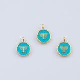 18K Gold PVD Menorah Cles Charm Enamel Painted Hebrew Jewish Israel Charm 14mm Pendant Charms - Tarnish Resistant
