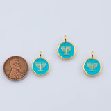 18K Gold PVD Menorah Cles Charm Enamel Painted Hebrew Jewish Israel Charm 14mm Pendant Charms - Tarnish Resistant