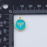 18K Gold PVD Menorah Cles Charm Enamel Painted Hebrew Jewish Israel Charm 14mm Pendant Charms - Tarnish Resistant