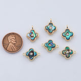 18K Gold PVD real abalone flower connector charm 11.2mm charms connectors - Tarnish Resistant