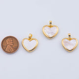 18K Gold PVD Heart Charm Mother of Pearl 16x17mm Pendant Charms - Tarnish Resistant