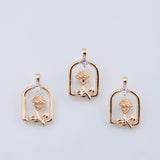 18K Gold PVD Rose Flower Charm in the Window Sill Bird Cage Charm 14x23mm Pendant Charms - Tarnish Resistant