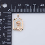 18K Gold PVD Rose Flower Charm in the Window Sill Bird Cage Charm 14x23mm Pendant Charms - Tarnish Resistant