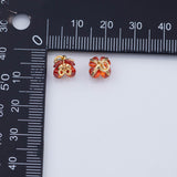 18K Gold PVD flower charm red orange garnet 7x7mm clover pendant charms - Tarnish Resistant