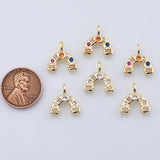 18K Gold PVD tiny rainbow charm, gold pendant charm, mini charms clear colorful stone ah-082 14x14mm - Tarnish Resistant