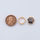 18K Gold PVD dog paw charm real mother of pearl abalone 12x12mm black or white pendant charm pendant charms - Tarnish Resistant