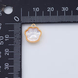 18K Gold PVD dog paw charm real mother of pearl abalone 12x12mm black or white pendant charm pendant charms - Tarnish Resistant