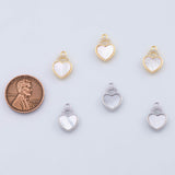 18K Gold pvd 14K Small Heart Mother of Pearl Charm 10x14mm Pendant Charms - Tarnish Resistant