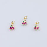 18K Gold PVD Cherry Charm Ruby Red Cherries Charm - Tarnish Resistant