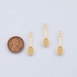 18K Gold PVD Tennis Racket Charm 8x27mm Pendant Charms - Tarnish Resistant