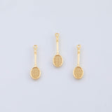 18K Gold PVD Tennis Racket Charm 8x27mm Pendant Charms - Tarnish Resistant