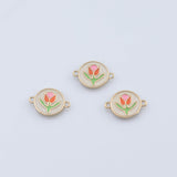 18K Gold PVD Flower rose connector charm enamel charms - Tarnish Resistant