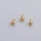 18K Gold PVD Flower charm 7mm 5 petal flower ruby red center 22k charms pendant charms - Tarnish Resistant
