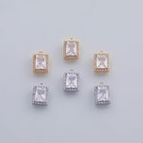 18K Gold PVD rectangle diamond charm halo 9x13mm pendant charms - Tarnish Resistant