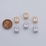 18K Gold PVD rectangle diamond charm halo 9x13mm pendant charms - Tarnish Resistant