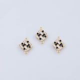 18K Gold PVD Stitch checkered black white enamel connector 13mm charm pendant charms - Tarnish Resistant