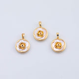 18K Gold PVD Flower rose charm on mother of pearl face - Tarnish Resistant