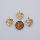 18K Gold PVD Mom Mother's Day Heart charm d - Tarnish Resistant