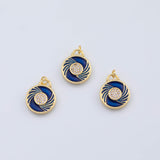 18K Gold PVD Blue enamel circle charm - Tarnish Resistant