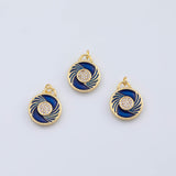18K Gold PVD Blue enamel circle charm - Tarnish Resistant